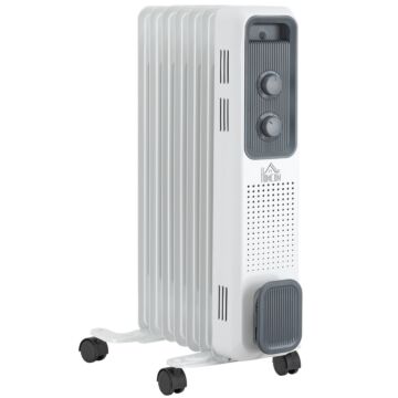 Homcom 1500w Oil Filled Radiator, Portable Electric Heater W/ Three Modes Adjustable Thermostat Safety Switch, White