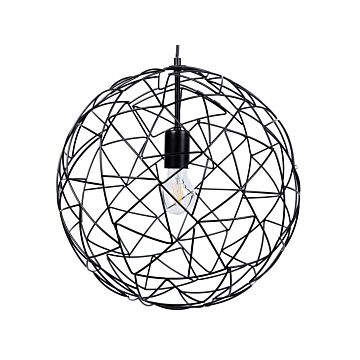 Hanging Light Pendant Lamp Black Wire Open Round Sphere Shade Metal Industrial Design Beliani