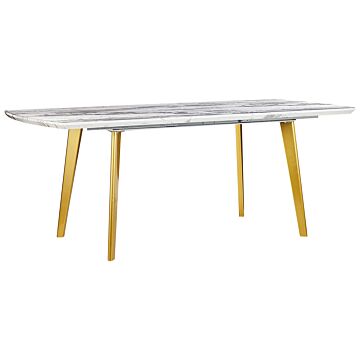 Dining Table Marble Effect Mdf Gold Iron Legs Extendable Top Rectangular 160/200 X 90 Cm Modern Design Beliani