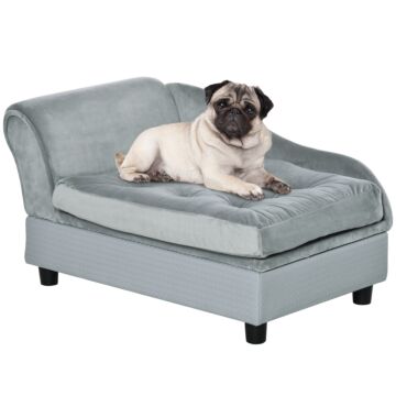 Pawhut Dog Sofa With Storage, Pet Chair For Small Dogs, Cat Couch With Soft Cushion, Light Blue, 76 X 45 X 41.5 Cm