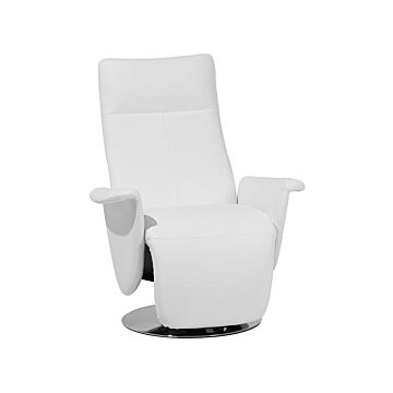 Reclining Armchair White Faux Leather Adjustable Back Metal Base Pull-out Footstool High Back Minimalistic Modern Design Beliani