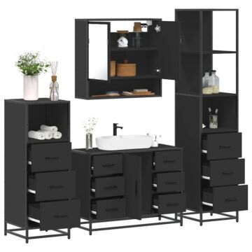 Vidaxl 4 Piece Bathroom Furniture Set Black Engineered Wood