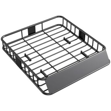 Homcom Universal Roof Rack Basket Tray, 90.7 Kg Steel Car Rooftop Luggage Cargo Carrier Holder With Wind Fairing, Side Rails For Suvs, Pickups, Sedans, Off-road Vehicles, 110.5 X 99.5 X 18.5 Cm, Black
