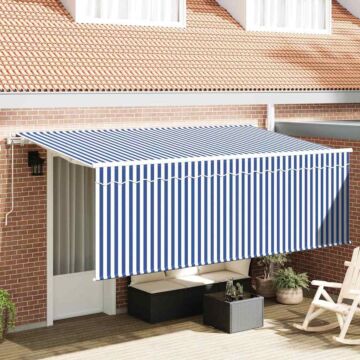 Vidaxl Retractable Awning Striped Manual Blue And White White 350 X 200 Cm