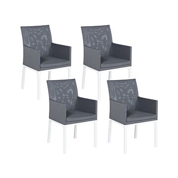 Set Of 4 Garden Chairs Grey Textilene Upholstery Aluminium White Legs Quick Dry Foam Beliani