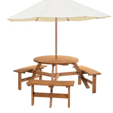Outsunny Fir Wood Pub Parasol Table And Bench Set 6 Person Heavy Duty Patio Dining Garden Outdoor Furniture