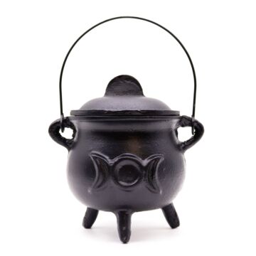 Lrg Cast Iron Cauldron With Triple Moon 12x15cm