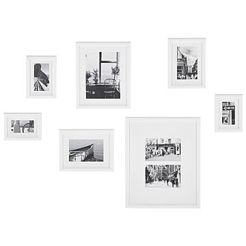 Set Of 7 Framed Photos White Various Sizes Modern Passpartout Wall Decor Gallery Hooks Beliani