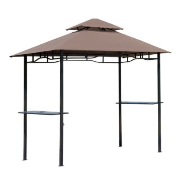 Outsunny 8 Ft Double-tier Bbq Gazebo Grill Canopy Barbecue Tent Shelter Patio Deck Cover - Coffee