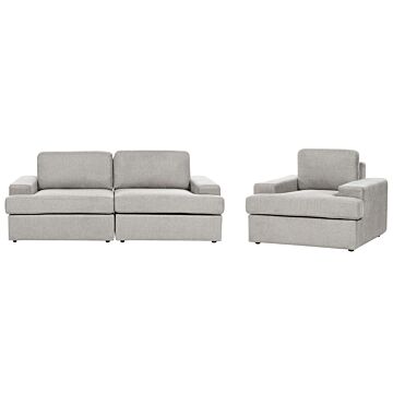 Sofa Set Light Grey Fabric Upholstered 4 Seater With Armchair Cushioned Thickly Padded Backrest Classic Living Room Couch Beliani