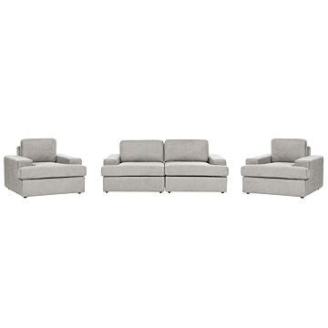 Sofa Set Light Grey Fabric Upholstered 5 Seater With Armchair Cushioned Thickly Padded Backrest Classic Living Room Couch Beliani