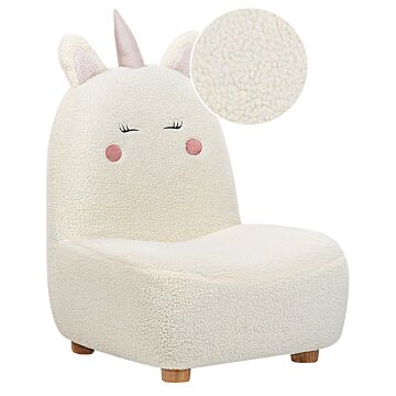 Animal Chair White Polyester Upholstery Armless Nursery Furniture Seat For Children Modern Design Unicorn Shape Beliani