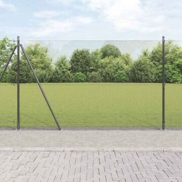 Vidaxl Welded Wire Fence With 13 Flanged Posts Grey 1.5x50 M Steel