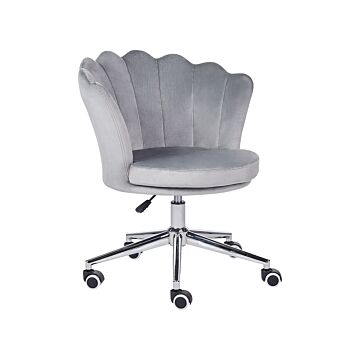 Office Swivel Chair Grey Velvet With Stairbase Adjustable Height Beliani