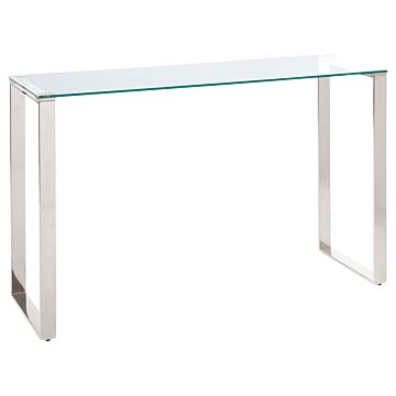 Console Table Transparent Glass Top Silver Stainless Steel Frame 75 X 40 Cm Glam Modern Living Room Bedroom Hallway Beliani