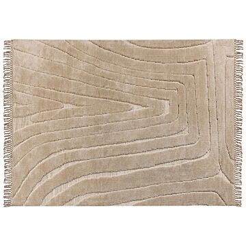 Area Rug Beige Polyester Cotton Backing 300 X 400 Cm Decorative Tassels Floor Mat Classic Design Living Room Bedroom Beliani