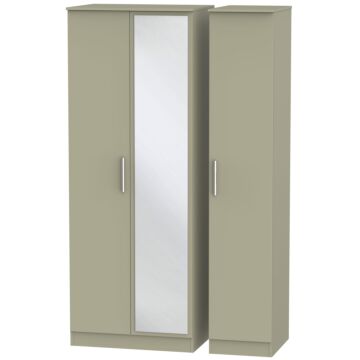 Contrast Tall Triple Mirrored Wardrobe In Mushroom Matt