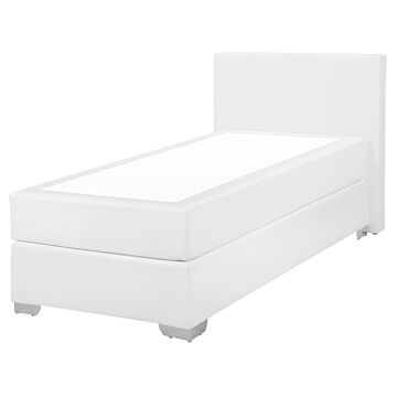 Eu Single Size Continental Bed 3ft White Faux Leather With Mattress Contemporary Beliani