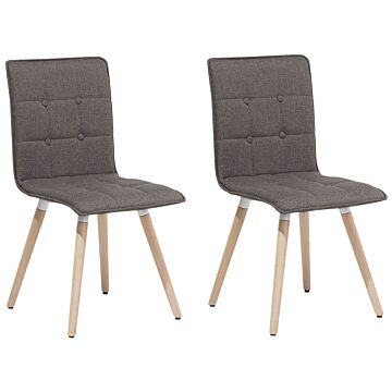 Set Of 2 Dining Chairs Light Brown Fabric Upholstery Light Wood Legs Modern Eclectic Style Beliani