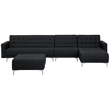 Corner Sofa Bed Graphite Grey Tufted Fabric Modern L-shaped Modular 5 Seater With Ottoman Left Hand Chaise Longue Beliani