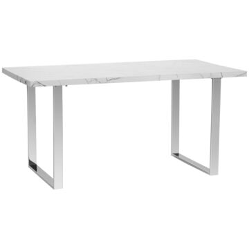 Homcom Modern Dining Room Table Rectangular Kitchen Table For 6-8 People With Marble Effect Tabletop Steel Legs 155 Cm White
