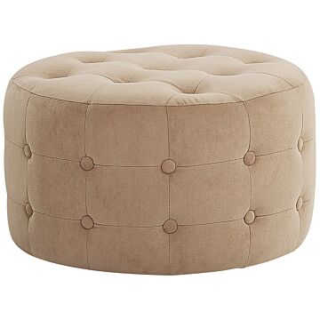 Footstool Beige Velvet Round Pouffe Button Tufted Upholstery Glam Ottomane Living Room Furniture Beliani
