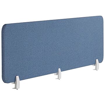 Desk Screen Blue Pet Board Fabric Cover 180 X 40 Cm Acoustic Screen Modular Mounting Clamps Home Office Beliani