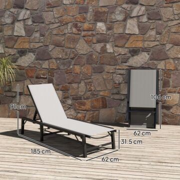 Outsunny Folding Sun Lounger, 5-position Adjustable Garden Chaise Lounge Sunbed, Steel Frame Reclining Chair For Beach, Porch, Patio, Camping, Light Grey