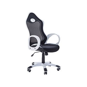 Office Chair Black And White Mesh Fabric Swivel Tilt Mechanism Adjustable Seat Height Ergonomic Backrest Beliani