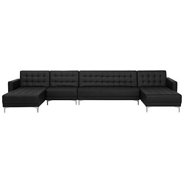 Corner Sofa Bed Black Faux Leather Tufted Modern U-shaped Modular 6 Seater With Chaise Lounges Beliani