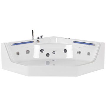 Corner Whirlpool Bath White With Led And Massage Jets Modern Design For 2 People Beliani