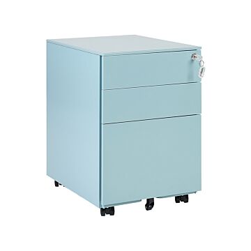 Office Storage Unit Light Blue Steel With Castors 3 Drawers Key-locked Industrial Design Beliani