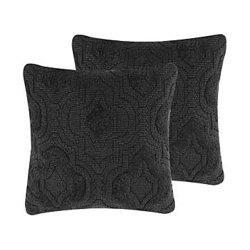 Set Of 2 Decorative Cushions Grey Cotton Quatrefoil Pattern 45 X 45 Cm Oriental Vintage Decor Accessories Beliani