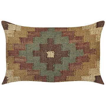 Scatter Cushion Multicolour Jute And Wool 30 X 50 Cm Oriental Pattern Kilim Style Washed Colurs Beliani