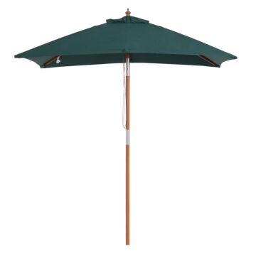 Outsunny Wooden Patio Umbrella Market Parasol Outdoor Sunshade 6 Ribs Brown Green