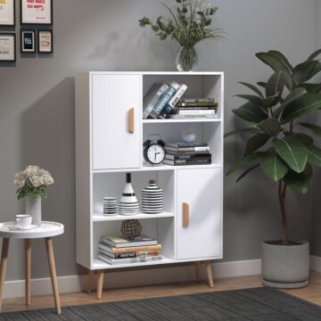 Homcom Sideboard Bookshelf Free Standing Bookcase Shelves Unit Display Storage Cabinet Wooden Leg W/ Two Doors White