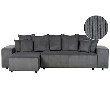 Right Hand Corner Sofa Dark Grey Corduroy 3 Seater Extra Scatter Cushions Modern Living Room Beliani