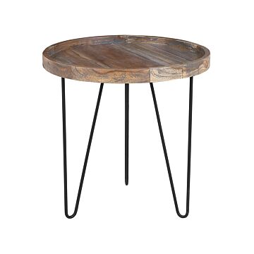 Side Table Dark Wood Java Top Black Legs 50 X 50 X 50 Cm Industrial Rustic Beliani