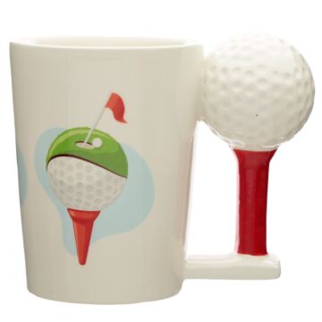 Ceramic Golf Ball And Tee Shaped Handle Mug