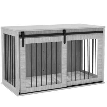 Pawhut 118cm Dog Crate Furniture With Removable Cushion For Extra Large Dogs - Grey