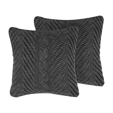 Set Of 2 Decorative Cushions Grey Knitted 45 X 45 Cm Crochet Boho Retro Decor Accessories Beliani