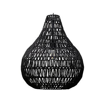 Pendant Ceiling Lamp Black Paper Rope Plaited Shade Round Boho Beliani