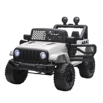 Homcom 12v Battery-powered 2 Motors Kids Electric Ride On Car Truck Off-road Toy With Parental Remote Control Horn Lights For 3-6 Years Old White