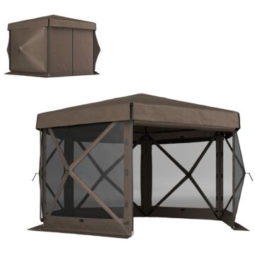 Outsunny 3 X 3(m) Hexagon Pop Up Gazebo With 5 Sides And Carry Bag, Waterproof, Uv Resistant Party Tent Instant Event Shelter With Netting For Garden, Patio, Brown