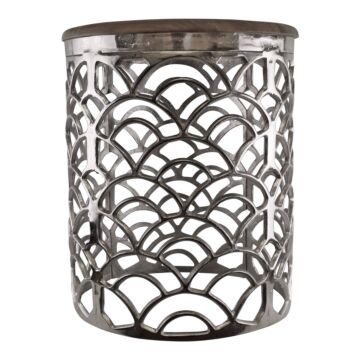 Decorative Silver Metal Side Table With A Wooden Top