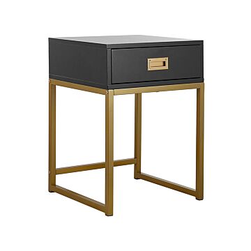 Side Table Black With Gold Metal Base Storage Drawer Bedside Nightstand Glamour Beliani