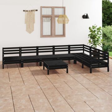 Vidaxl 8 Piece Garden Lounge Set Solid Wood Pine Black