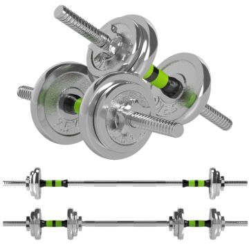 Sportnow 20kg Adjustable Weights Dumbbells Set, 2-in-1 Dumbbells And Barbell With Non-slip Handle, Free Weights Set For Home Gym Weight Lifting And Strength Training