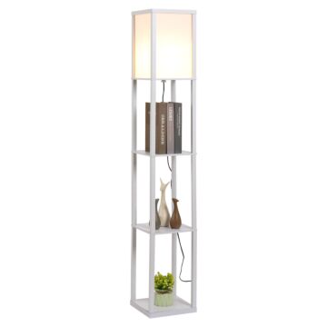 Homcom Standing Lamp, Floor Light With 4-tier Storage Shelf, Reading Standing Lamp White