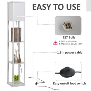 Homcom Standing Lamp, Floor Light With 4-tier Storage Shelf, Reading Standing Lamp White